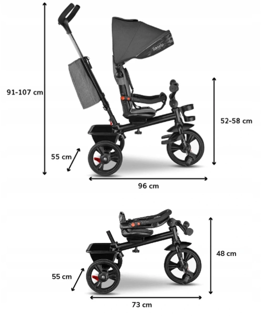 Merkloos Kinderwagen - 3 In 1 Kinderwagen - Duwfiets - Driewieler - Tot 25 Kg - Tot 36+ Maanden - Met Duwstang - Kinder Wagen - Kinder Driewieler - Buggy - Duwfiets - Afbeelding 9