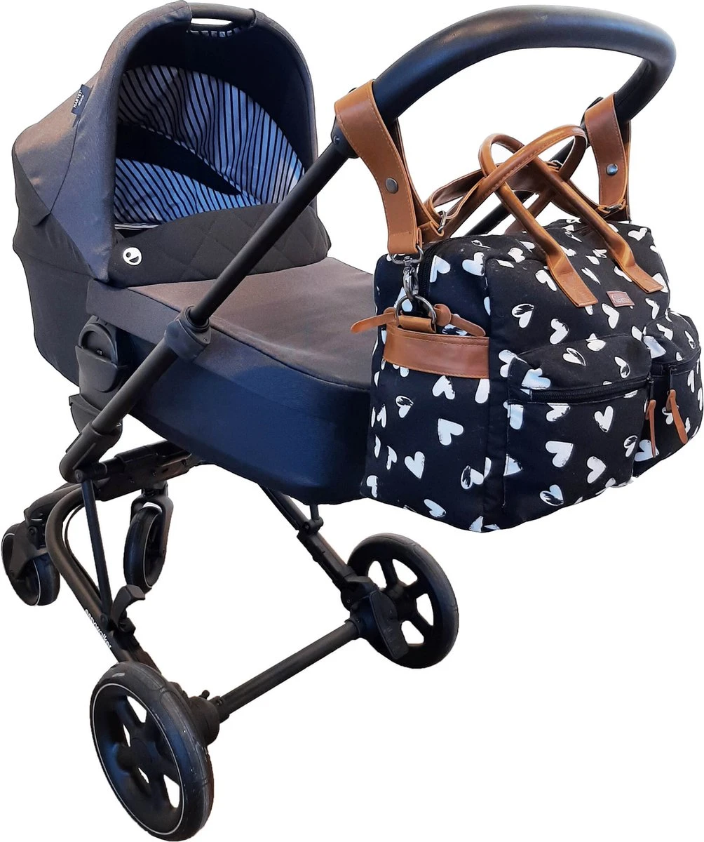 Kidzroom Black And White Luiertas - Zwart - Ophanglussen Kinderwagen - Verschoonmatje - Verstelbare Schouderband - Afbeelding 15