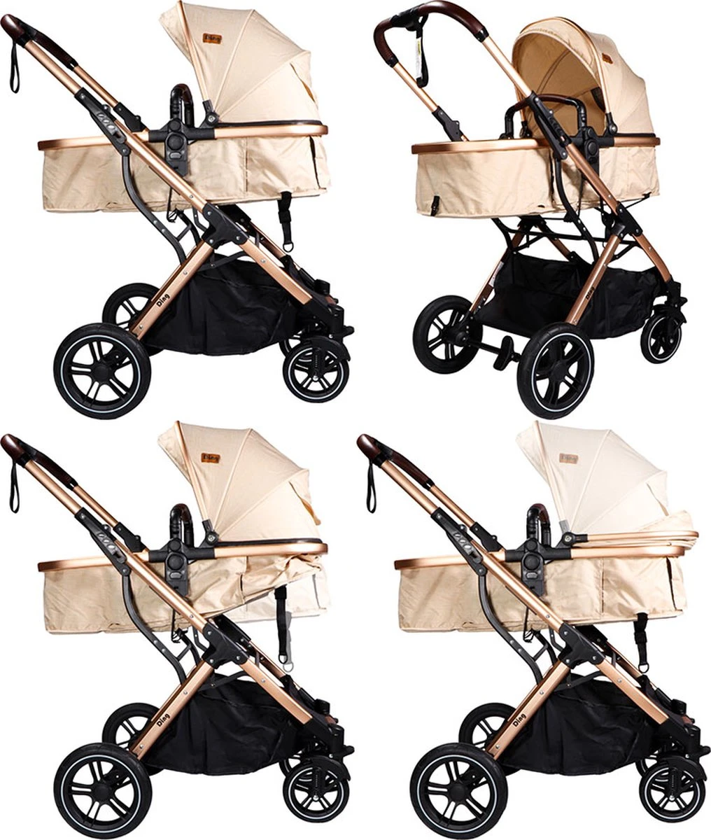 Ding Juna Kinderwagen 3 In 1 - Beige/Rose - Combi Kinderwagen Incl. Autostoel - Afbeelding 6