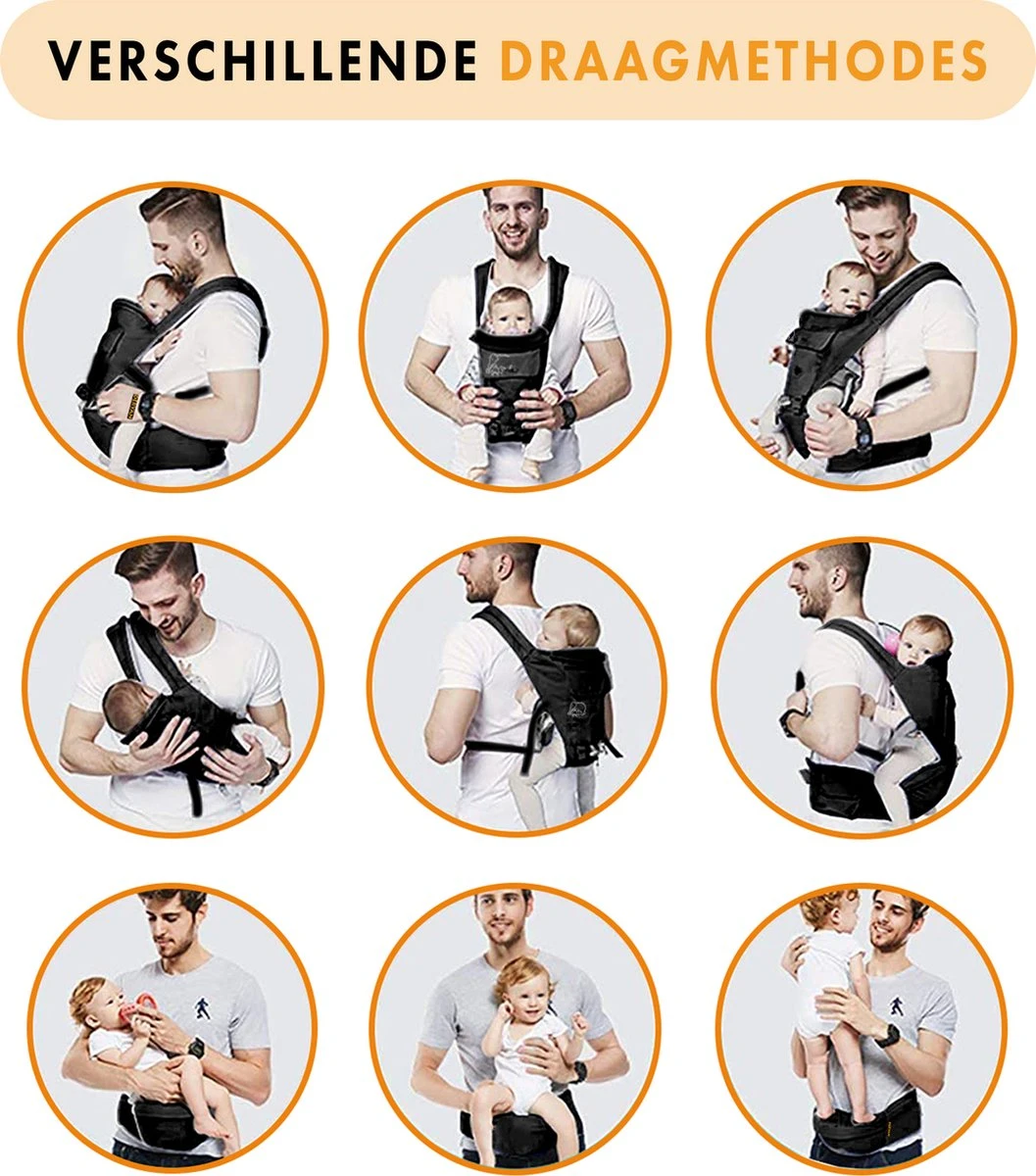 Deryan Pack Luxe Ergonomische Draagzak - Babydrager + Opbergvakjes - Zwart - Afbeelding 5