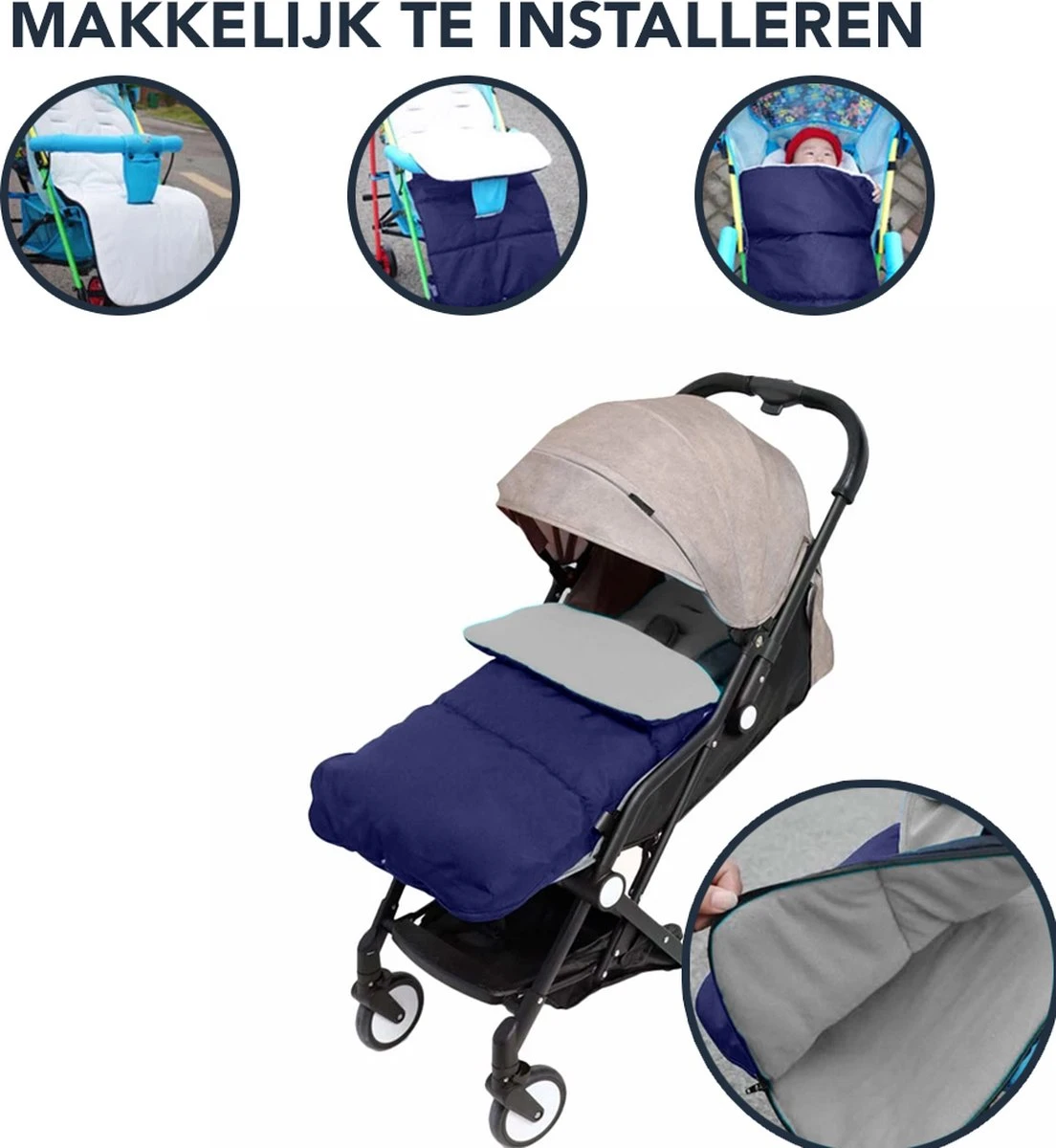 Achaté Voetenzak - Voor Kinderwagen Of Stoeltje – Baby Slaapzak - Autostoel - Donkerblauw - Afbeelding 5