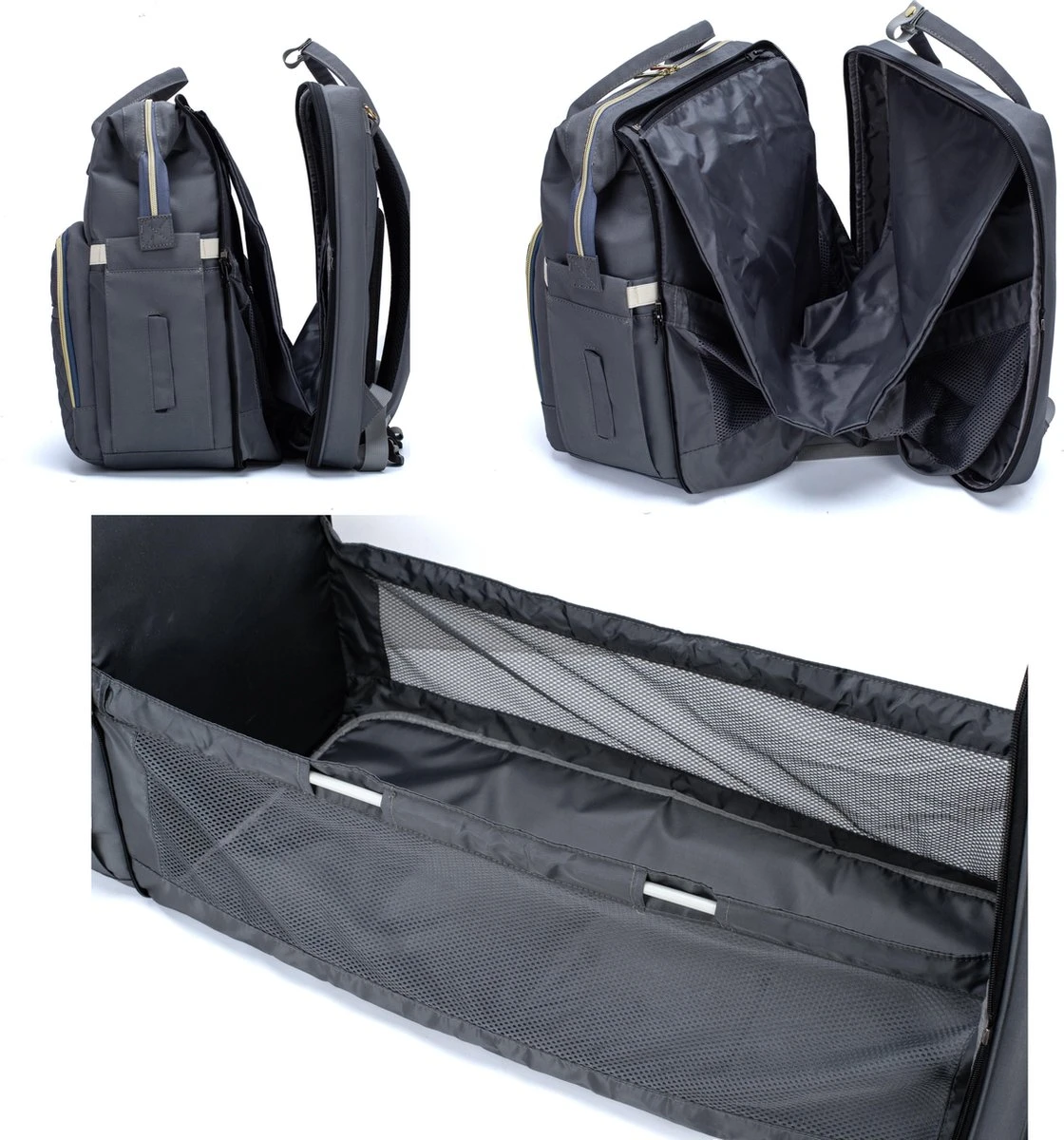 Luiertas - Multifuctioneel Luiertas 3 In 1 - Met Babybedje - Met Verschoningsmatje - Grijs - Met Usb - Met Verdikt Matras - Afbeelding 8