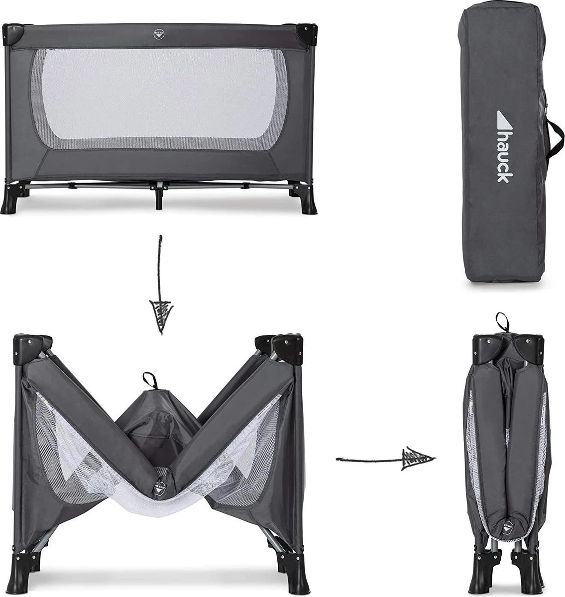 Hauck Dream N Play Plus Campingbedje Set - Met Matras En Muggennet - Grijs - Afbeelding 6