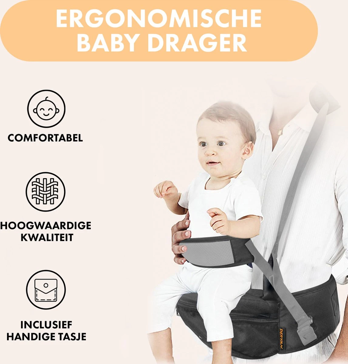 Deryan Pack Light Luxe Heupdrager - Ergonomische Draagzak + Opbergvakjes Grijs - Afbeelding 9