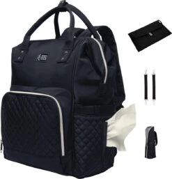 NanaBeebi Luiertas Rugzak Met Verschoonmatje - Zwart - Inclusief Flessenwarmhouder - Kinderwagenhaken En Isoleervak