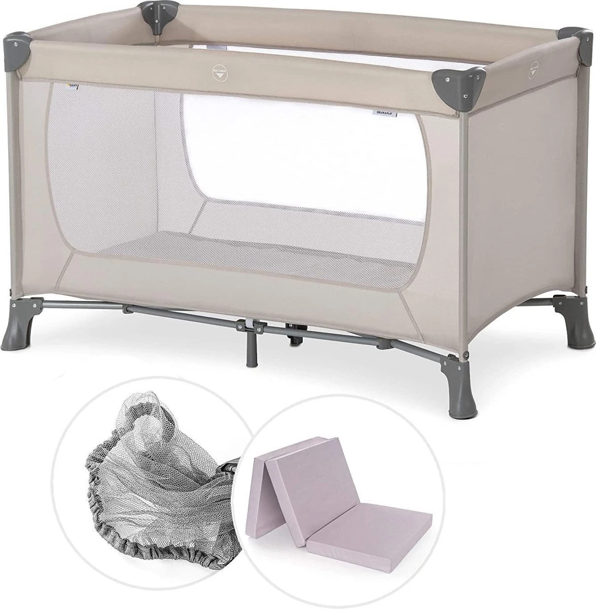 Hauck Dream N Play Campingbedje Set - Met Matras En Muggennet - Beige