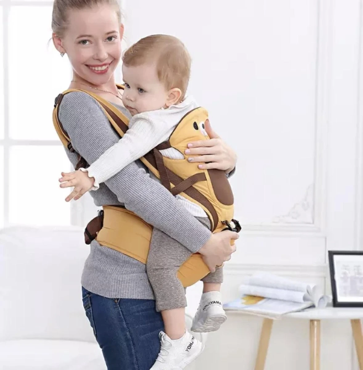 Baby Draagzak - Buik/Rug Babydrager Met Zacht Zitje (0-36 Maanden) - Bruine Beer - Afbeelding 8