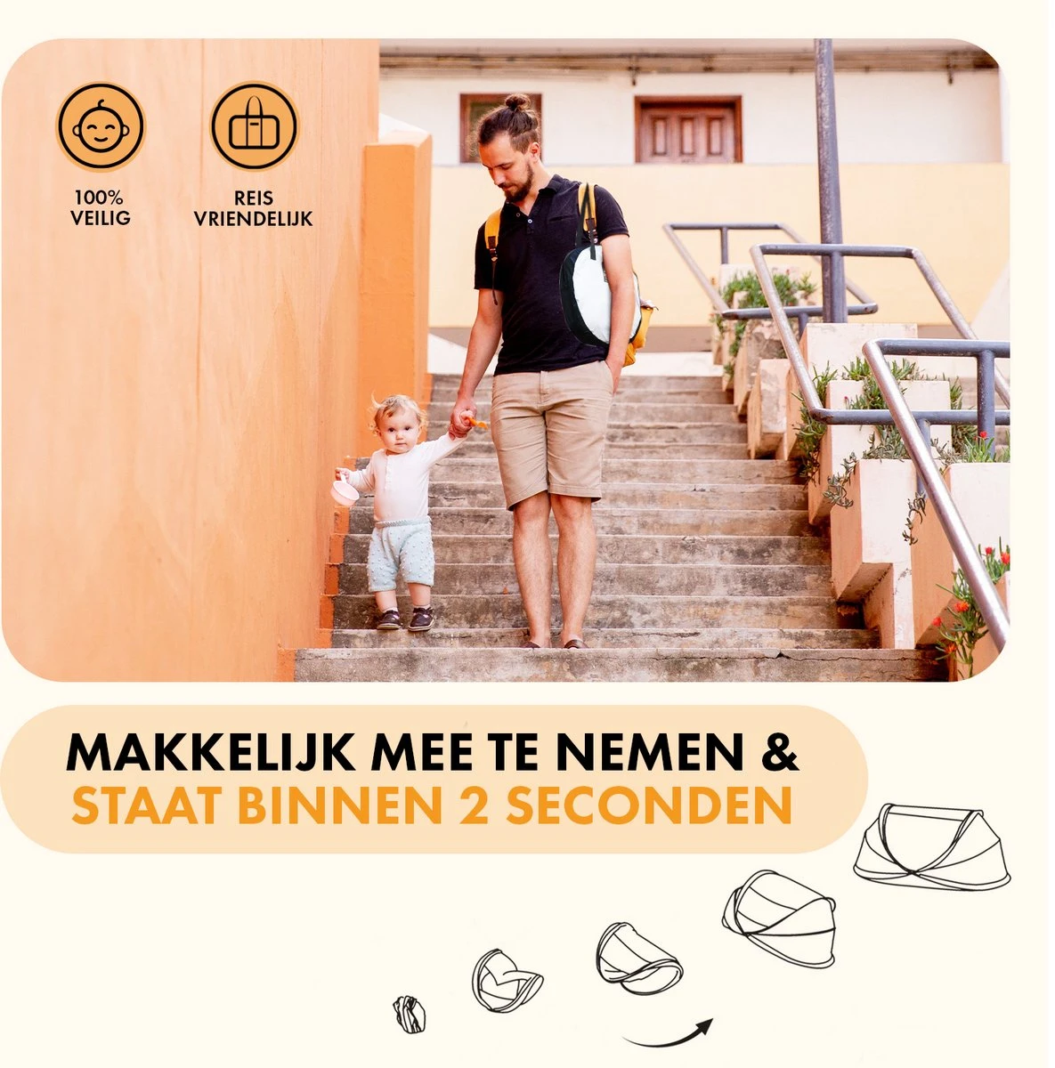 Deryan Infant BabyBox Campingbedje - Baby Klamboe - Cream - Afbeelding 3