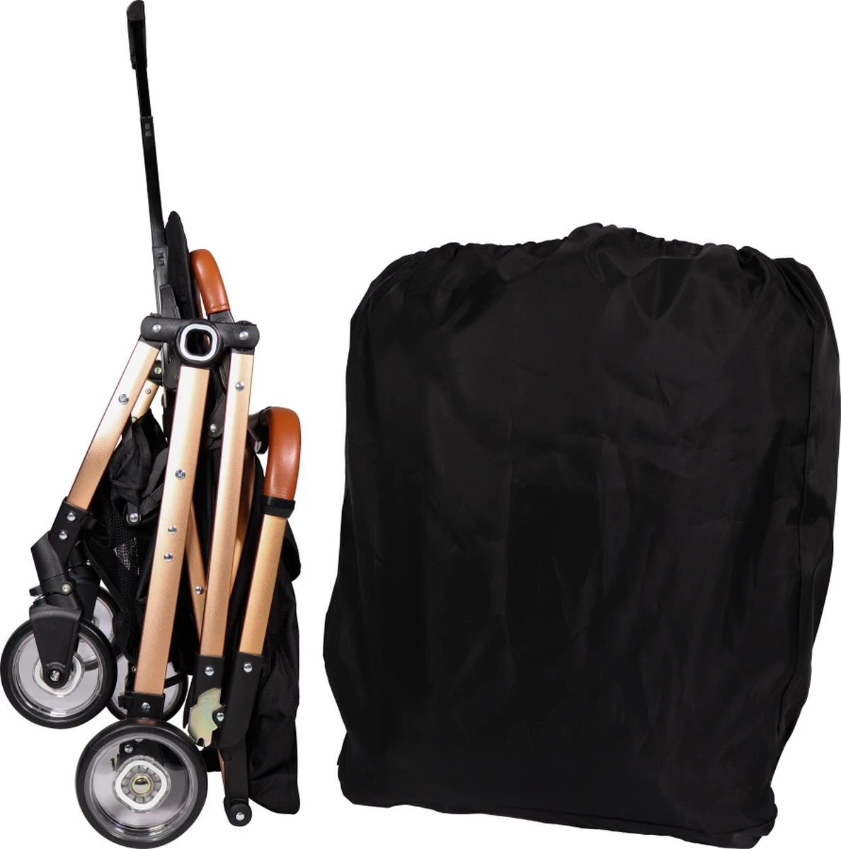 Ding Vivo Wandelwagen - Zwart/Rose - Inklapbare Buggy - Inclusief Boodschappenmandje En Zonnekap - Afbeelding 4