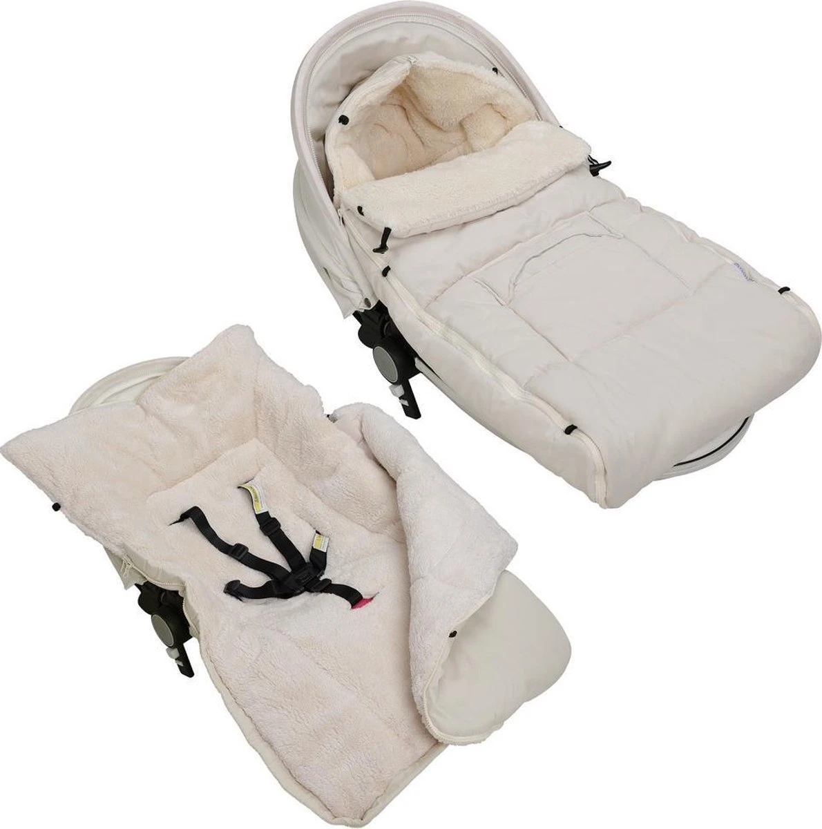 Monzana Kinderwagen Voetenzak Beige | Teddy | Maxi-Cosi | Met Opbergtas - Afbeelding 14