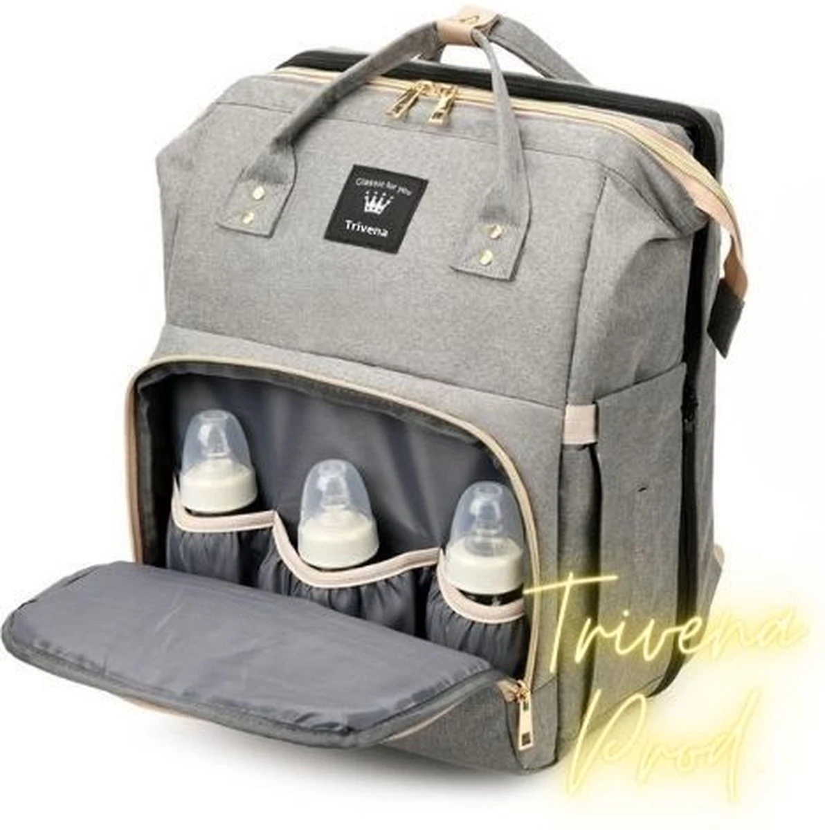 Luier- En Verzorgingstas - Luiertassen - Baby Rug Tas Met Isoleervak - Incl Flessen Verwarmer - Luiertas - Unisex/Jongens/Meisjes - Grijs - Luier Tas - Verzorgingstas Baby - Uitschuifbaar Verschoon/ Slaap Bedje - Incl Matrasje Baby - USB Poort - Afbeelding 3