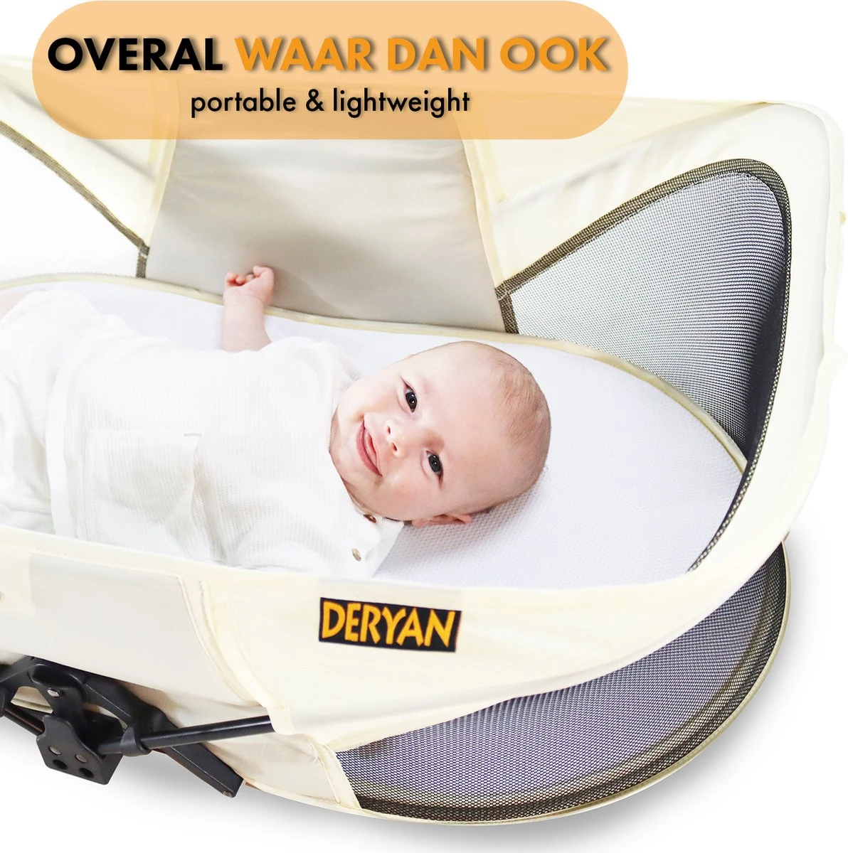 Deryan Infant Deluxe BabyBox Campingbedje - Cream + Inclusief Matras En Klamboe - Afbeelding 7