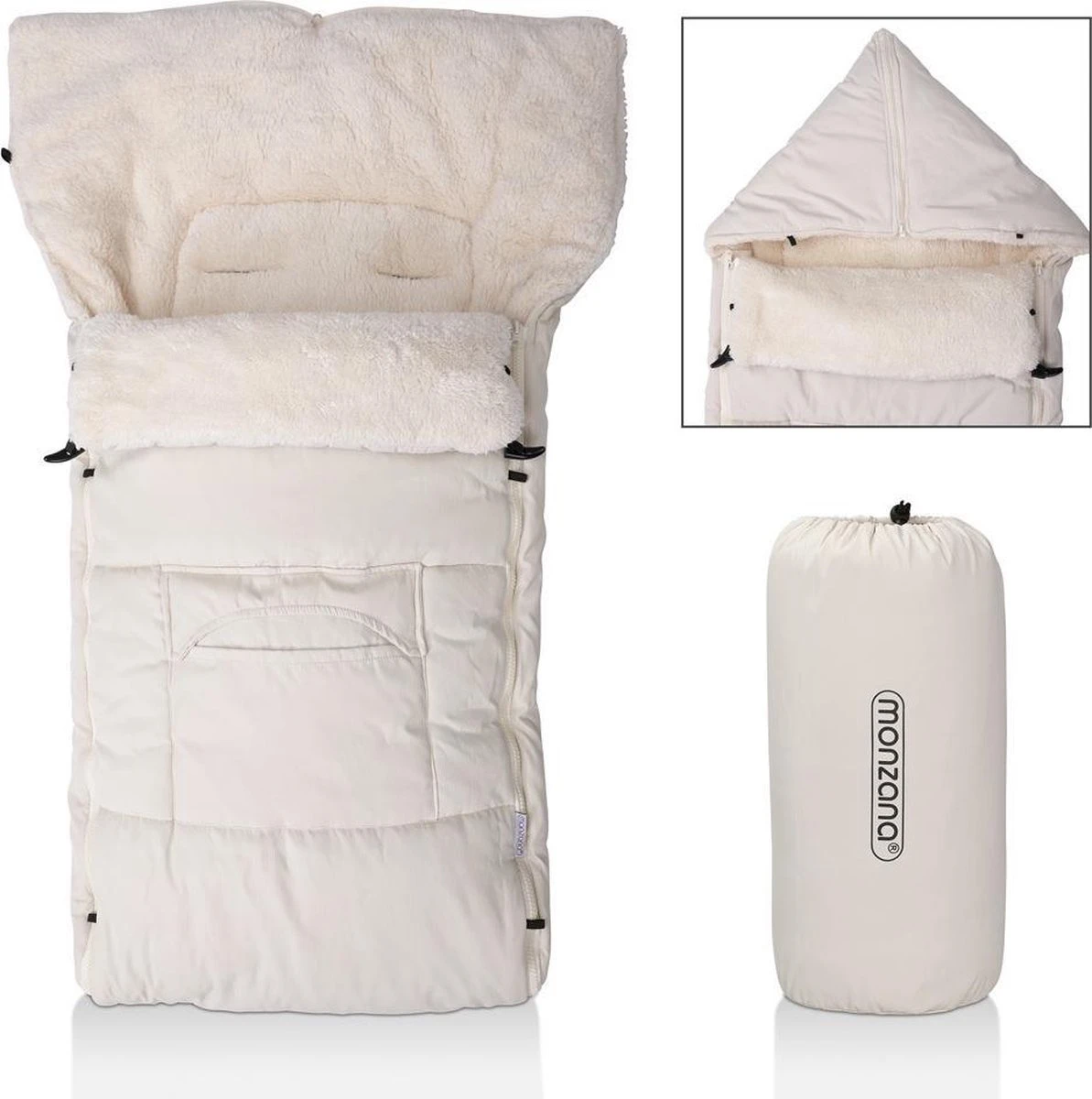 Monzana Kinderwagen Voetenzak Beige | Teddy | Maxi-Cosi | Met Opbergtas - Afbeelding 13