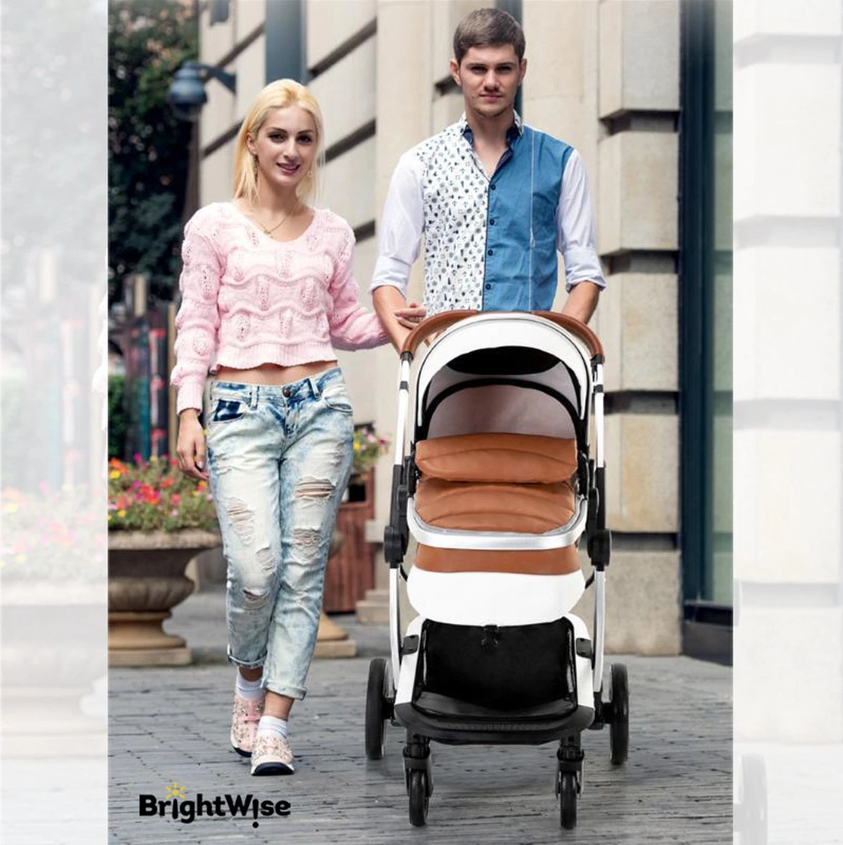 Merkloos BrightWise® Luxe Kinderwagen 3 In 1 Voldoet Aan Alle Europese Veiligheidscertificaten - Wandelwagen - Kinderwagen 3-in-1 Incl Autostoel - Kinderwagen Maxi Cosi – Buggy 3 In 1 - Newborn - Leer - Bruin - Afbeelding 14