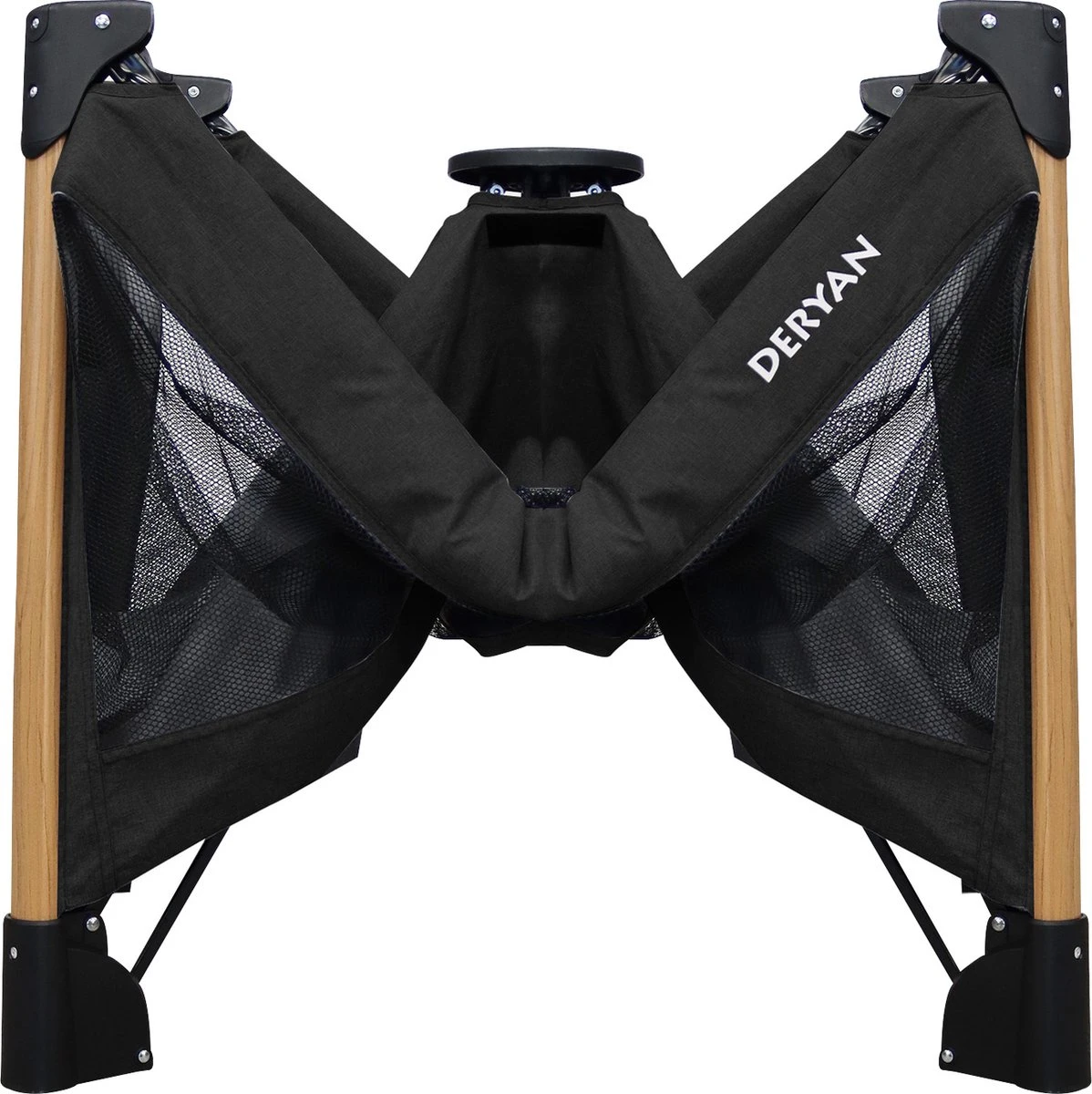 Deryan Luxe Campingbed Compleet - 120x60cm - Bodemverhoger - Verschoonblad - Opbergmand - Zwart - Afbeelding 9