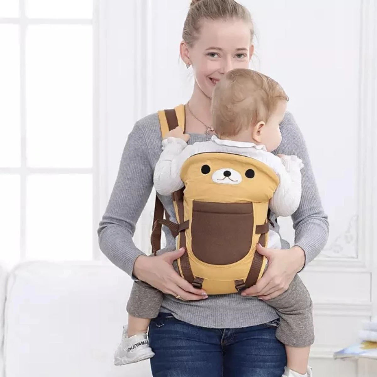 Baby Draagzak - Buik/Rug Babydrager Met Zacht Zitje (0-36 Maanden) - Bruine Beer - Afbeelding 6