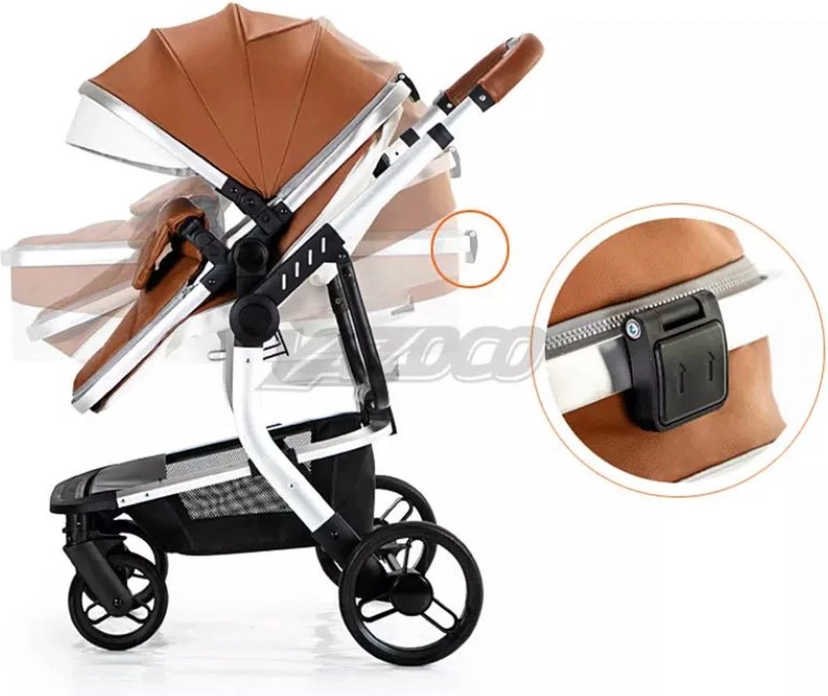 Merkloos BrightWise Luxe Kinderwagen 3 In 1 Voldoet Aan Alle Europese Veiligheidscertificaten - Wandelwagen - Kinderwagen 3-in-1 Incl Autostoel - Kinderwagen Maxi Cosi – Buggy 3 In 1 - Newborn - Leer - Grijs - Afbeelding 3