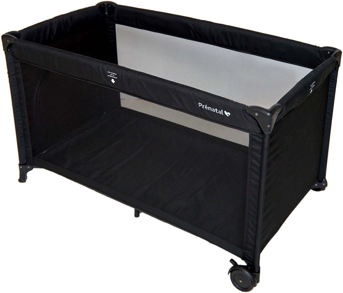 Prénatal Luxe Campingbedje Met Bodemmatras - Inclusief Draagtas - Inklapbaar Baby Campingbed - Met Wieltjes En Kruipluik - 120 X 60 Cm - Zwart - Afbeelding 3