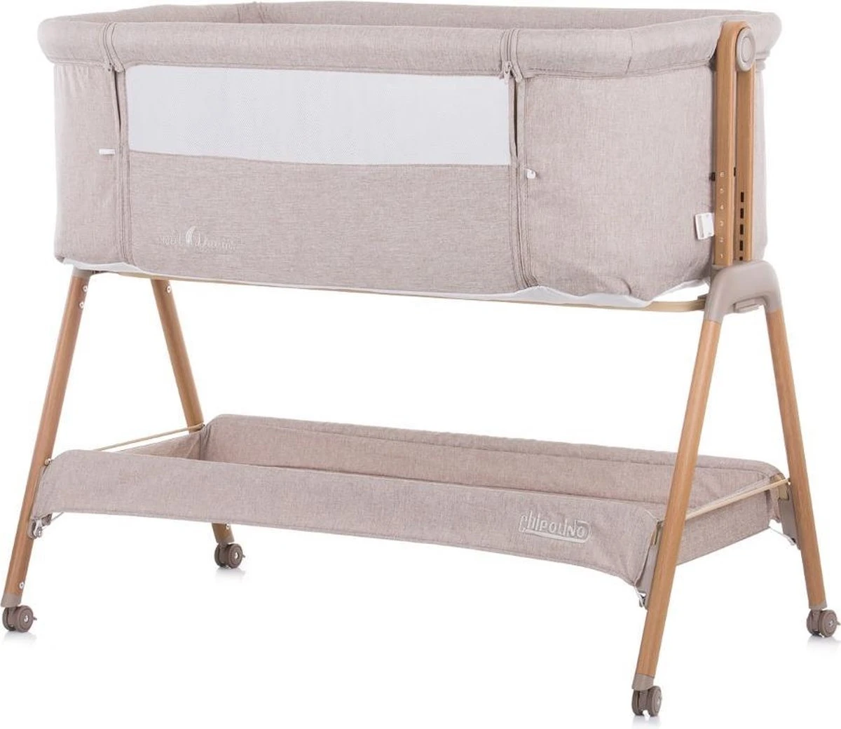 Co-Sleeper Chipolino Wieg KOSSD0212MO Sweet Dreams Mocca/Wood Incl. Wielen