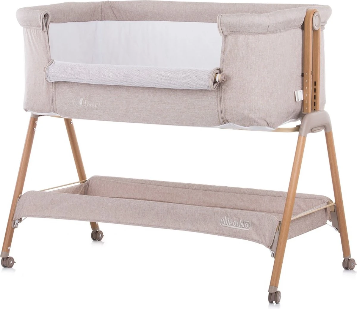 Co-Sleeper Chipolino Wieg KOSSD0212MO Sweet Dreams Mocca/Wood Incl. Wielen - Afbeelding 3