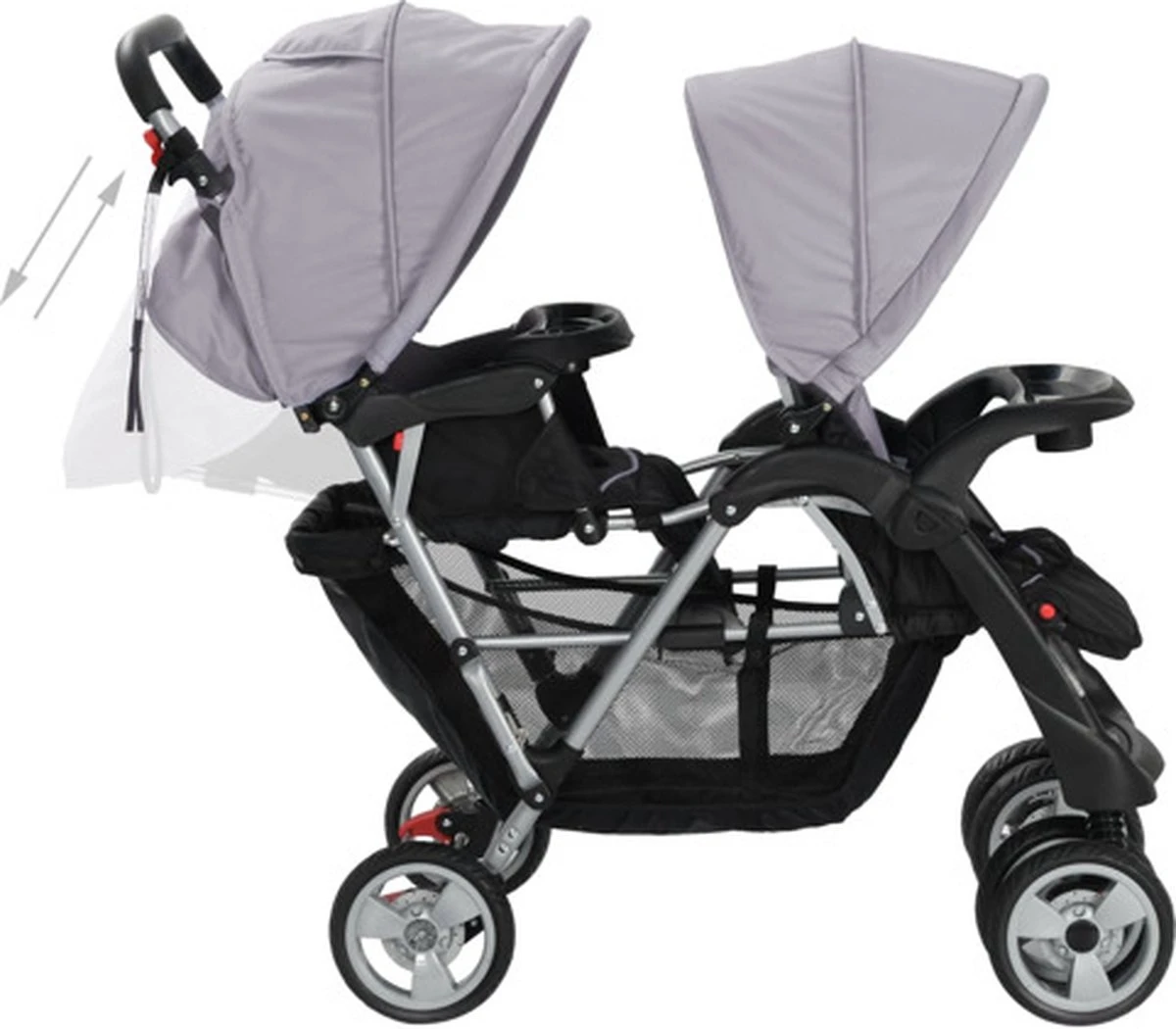 VidaXL Kinderwagen Dubbel Staal Grijs En Zwart - Afbeelding 8