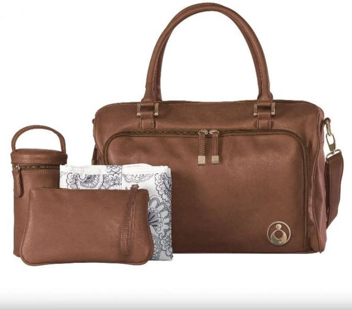 Grote Luiertas Double Zip Satchel Chestnut Redwood - Kunstleer - 42 Cm Breed - Afbeelding 13