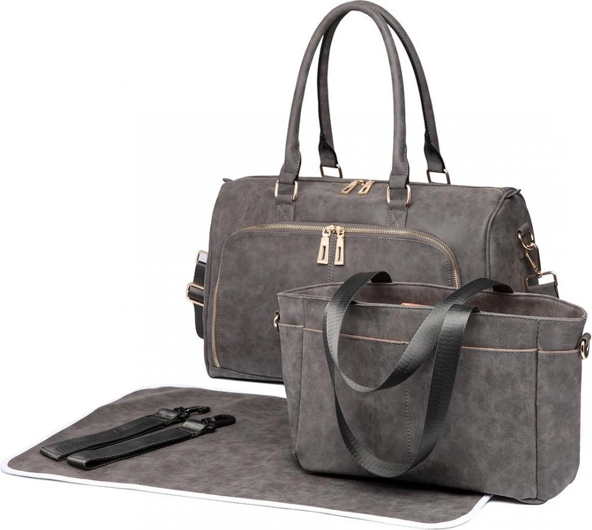 Miss Lulu Luier- En Verzorgingstas – Luiertas Set – Afneembare Draagtas - Duurzaam En Stijlvol – Grijs - Premium Kwaliteit - Grote Capaciteit - Unisex/Jongens/Meisjes (LT6638 GY)