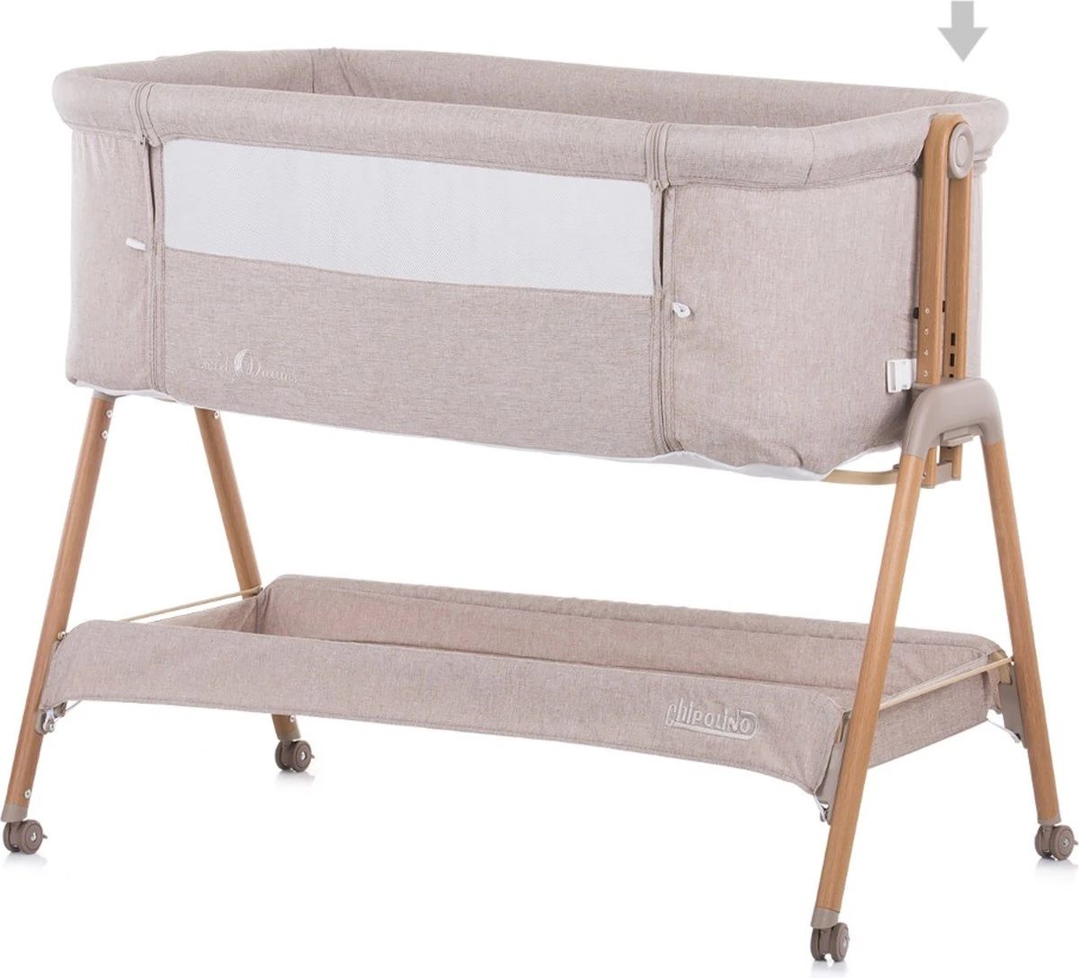 Co-Sleeper Chipolino Wieg KOSSD0212MO Sweet Dreams Mocca/Wood Incl. Wielen - Afbeelding 4