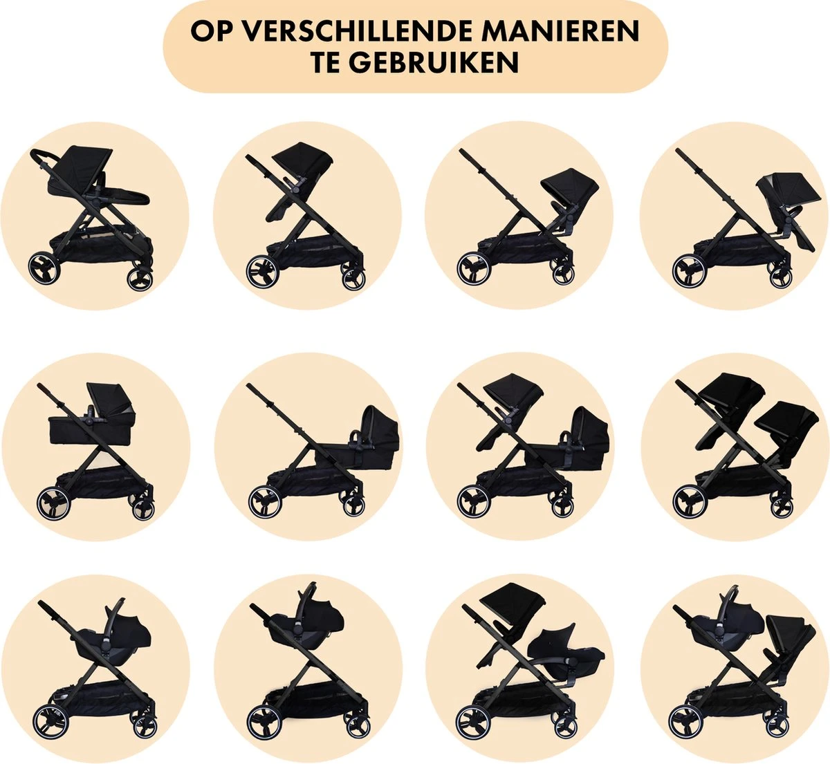 Deryan Evy Kinderwagen - Duo Kinderwagen - Uitbreidbaar - Inclusief Reiswieg - Zwart - Afbeelding 10