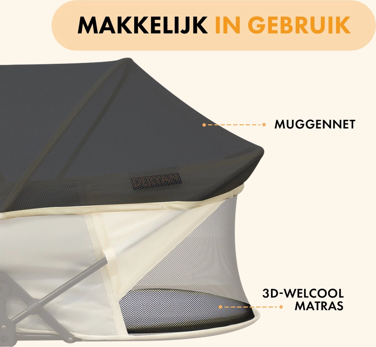 Deryan Infant Deluxe BabyBox Campingbedje - Cream + Inclusief Matras En Klamboe - Afbeelding 6