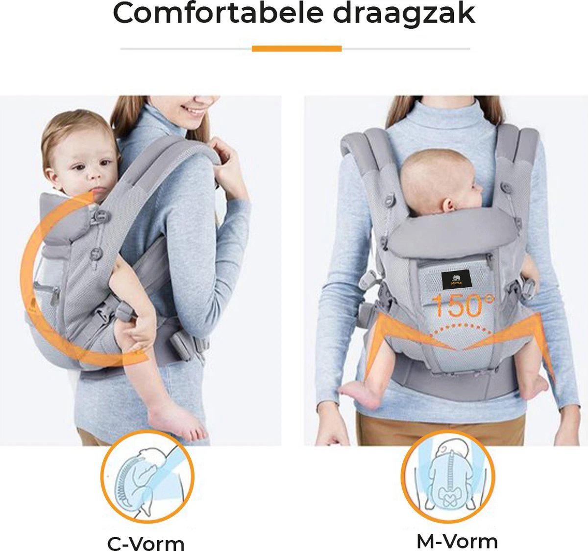 Deryan Meinkind Draagzak - Buikdrager 4-in-1 Antraciet/Grijs - Afbeelding 8