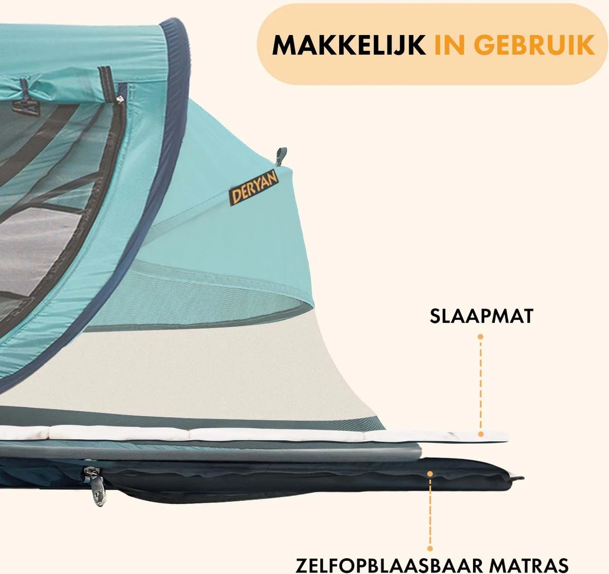 Deryan Peuter Luxe Campingbedje – Inclusief Zelfopblaasbare Matras - Ocean - Afbeelding 4