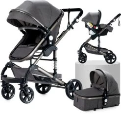 Luxe Kinderwagen 3 In 1 - Wandelwagen - Kinderwagen 3-in-1 Incl Autostoel - Kinderwagen Maxi Cosi – Buggy 3 In 1 - Newborn - Grijs