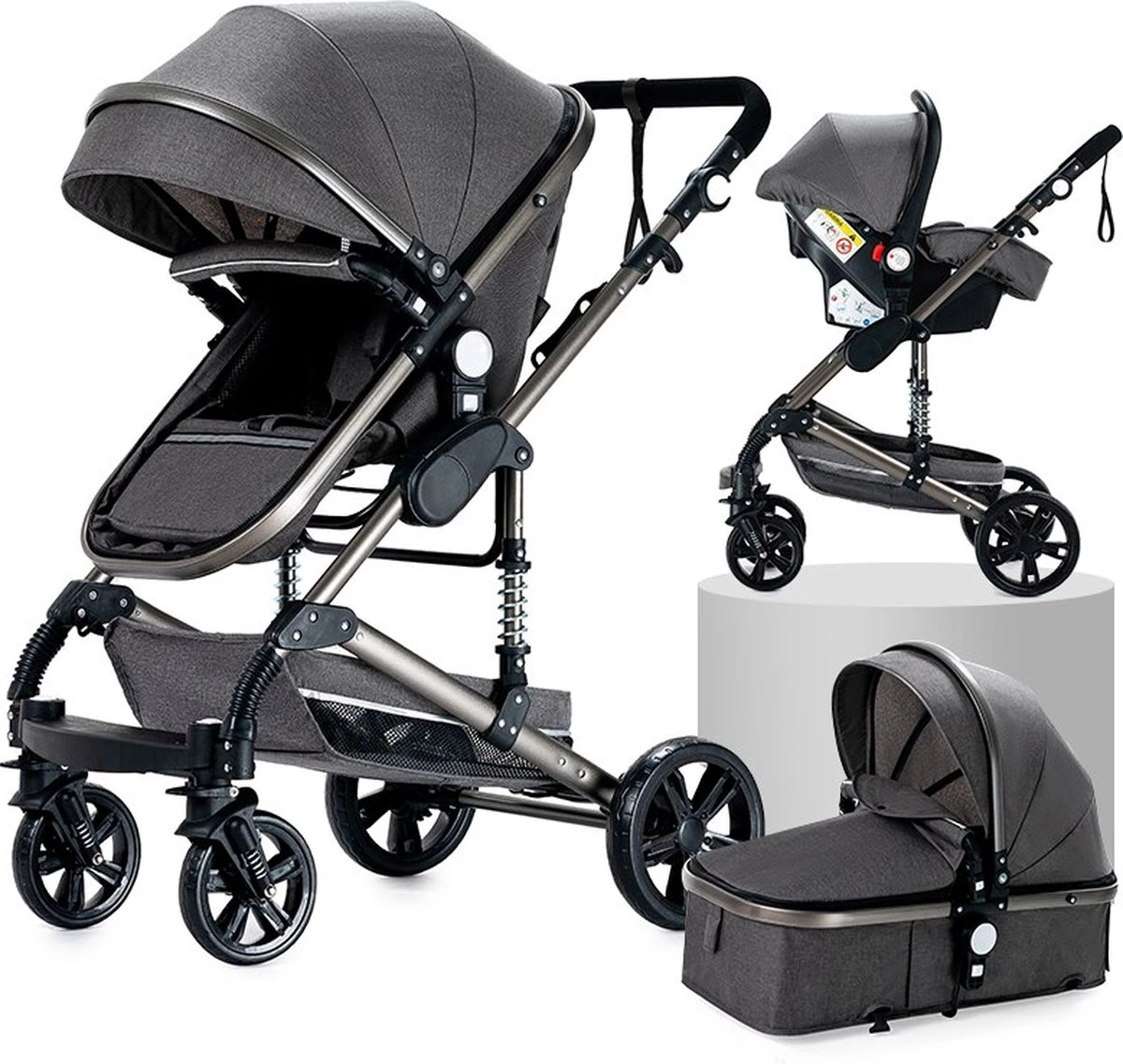 Luxe Kinderwagen 3 In 1 - Wandelwagen - Kinderwagen 3-in-1 Incl Autostoel - Kinderwagen Maxi Cosi – Buggy 3 In 1 - Newborn - Grijs