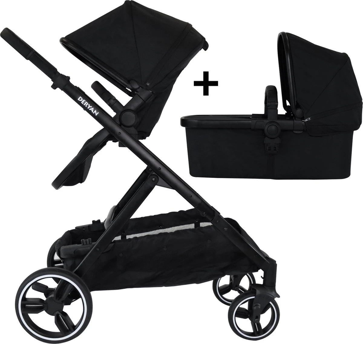 Deryan Evy Kinderwagen - Duo Kinderwagen - Uitbreidbaar - Inclusief Reiswieg - Zwart