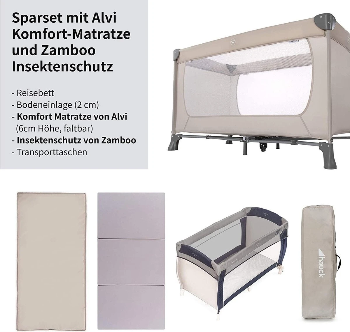 Hauck Dream N Play Campingbedje Set - Met Matras En Muggennet - Beige - Afbeelding 9