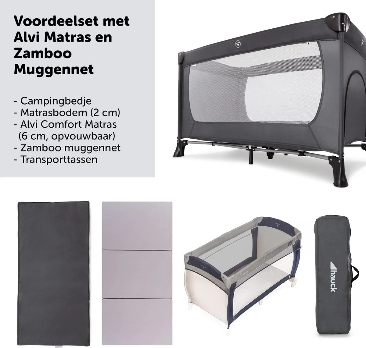 Hauck Dream N Play Plus Campingbedje Set - Met Matras En Muggennet - Grijs - Afbeelding 13