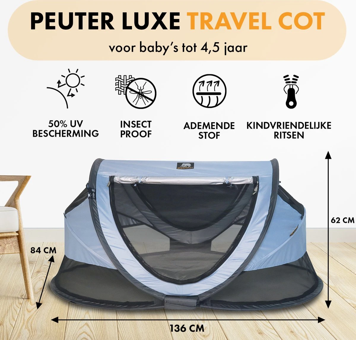 Deryan Peuter Luxe Campingbedje – Inclusief Zelfopblaasbare Matras - Blue - Afbeelding 2
