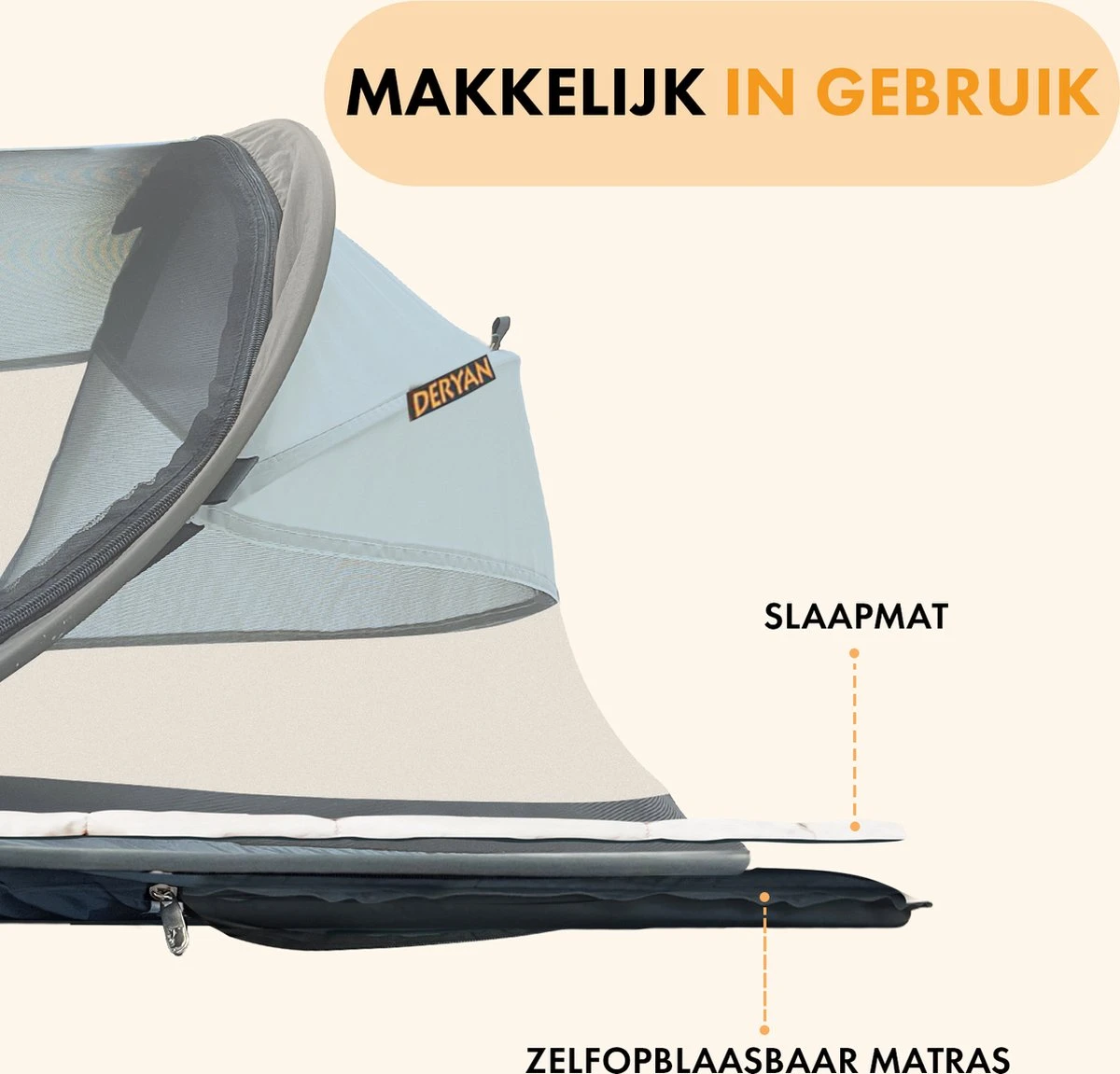 Deryan Baby Luxe Campingbedje – Inclusief Zelfopblaasbare Matras - Blue - Afbeelding 5