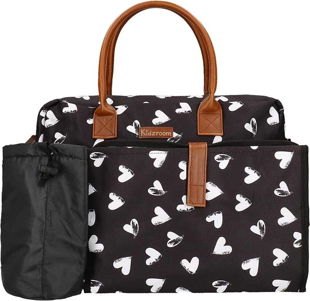 Kidzroom Black And White Luiertas - Zwart - Ophanglussen Kinderwagen - Verschoonmatje - Verstelbare Schouderband - Afbeelding 4