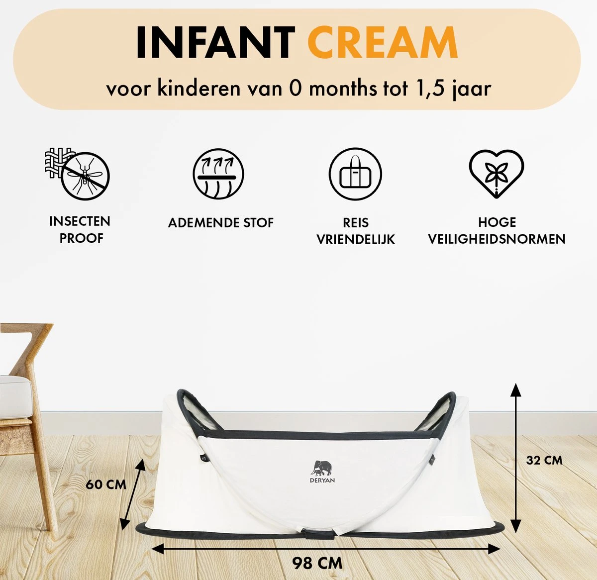 Deryan Infant BabyBox Campingbedje - Baby Klamboe - Cream - Afbeelding 2