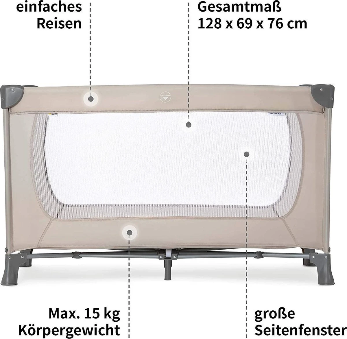 Hauck Dream N Play Campingbedje Set - Met Matras En Muggennet - Beige - Afbeelding 2