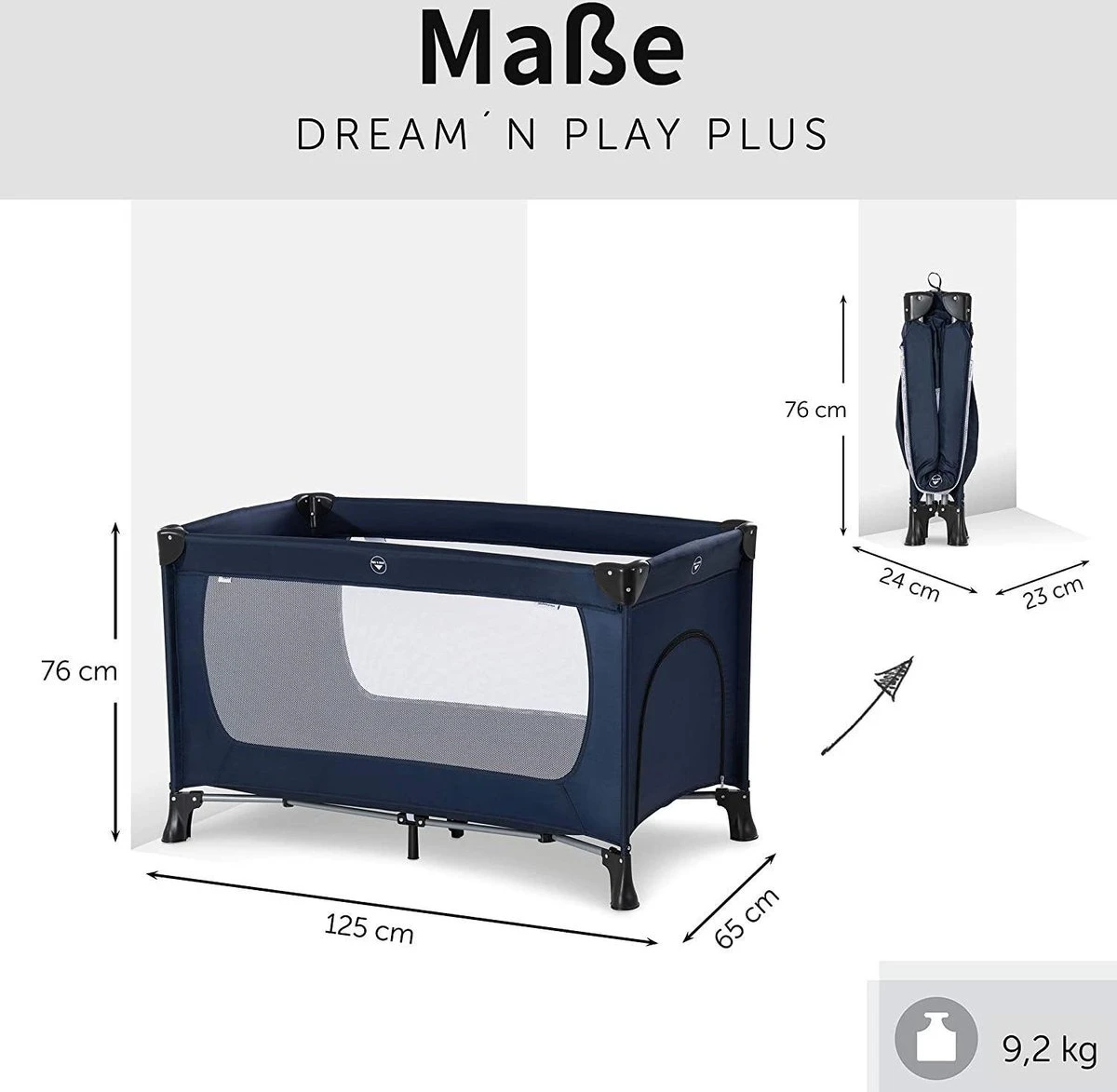 Hauck Dream N Play Plus Campingbedje Set - Met Matras En Muggennet - Navy - Afbeelding 3