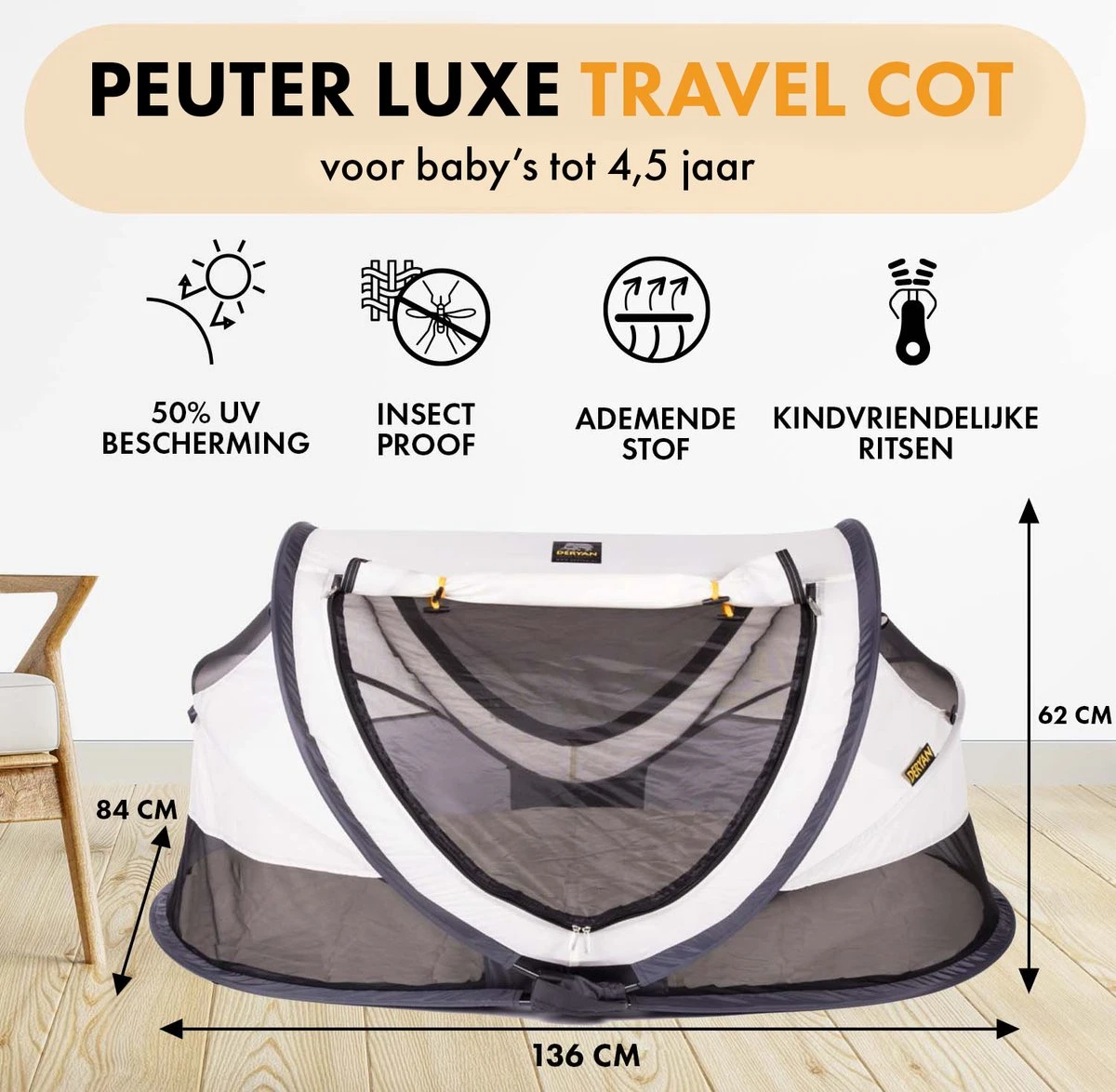 Deryan Peuter Luxe Campingbedje – Inclusief Zelfopblaasbare Matras - Cream - Afbeelding 2