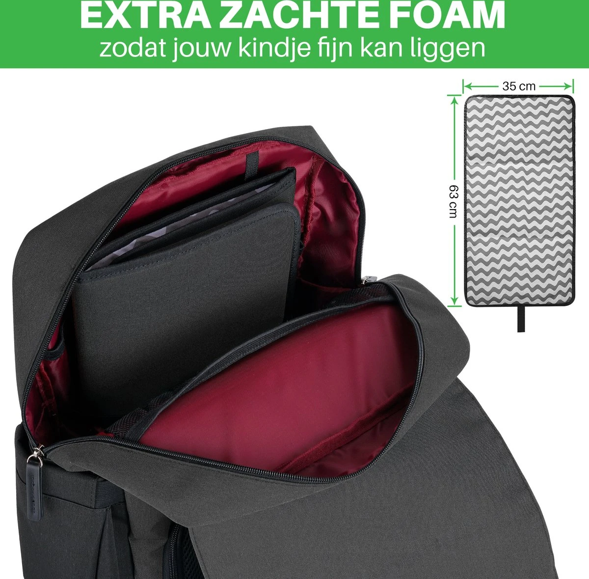 Brisby Slijtvaste Luiertas – Verzorgingstas - Two Tone Zwart En Donkergrijs - Inclusief Verschoonmatje - Isoleervakken - Met Geïntegreerde Kinderwagen Haken - Afbeelding 3
