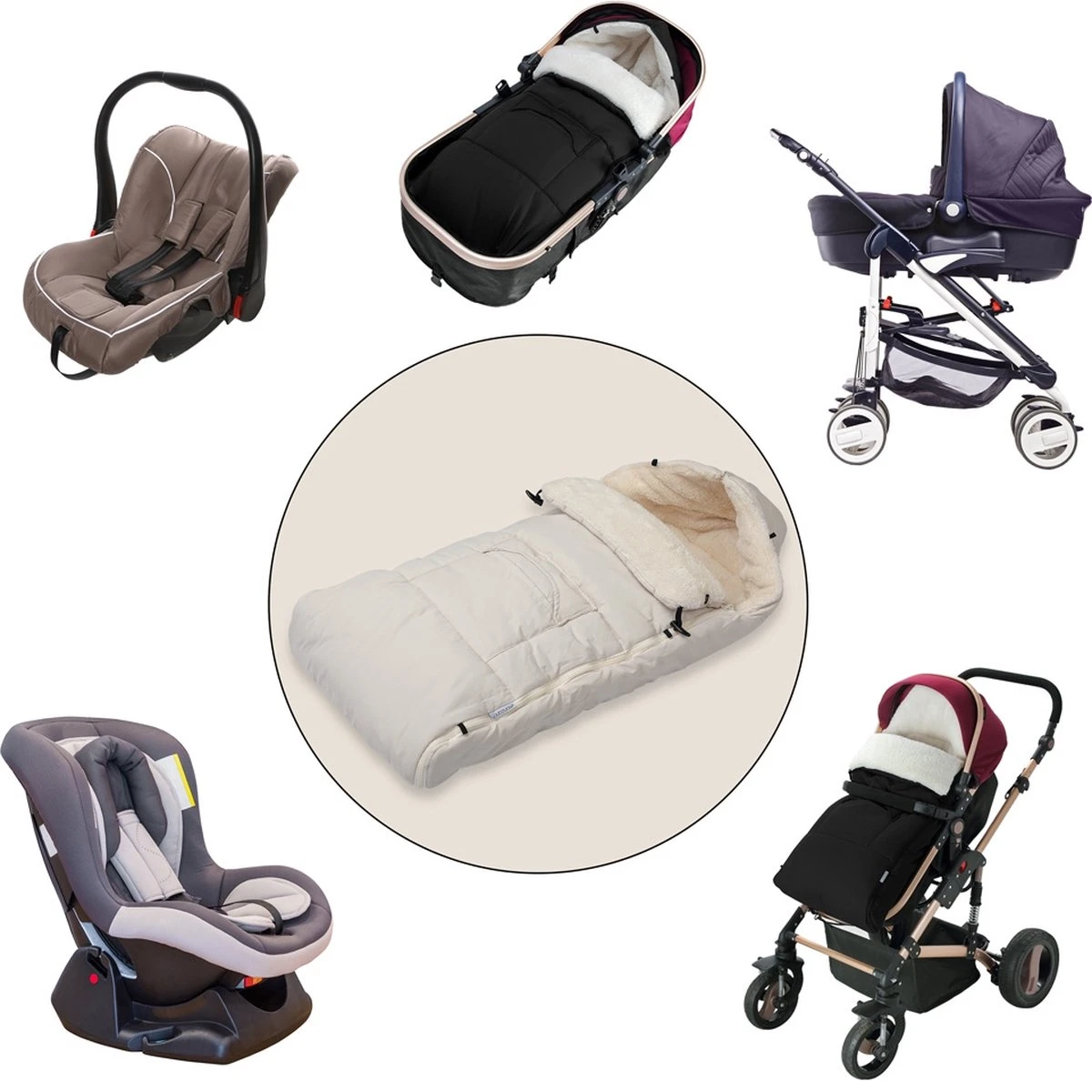 Monzana Kinderwagen Voetenzak Beige | Teddy | Maxi-Cosi | Met Opbergtas - Afbeelding 6