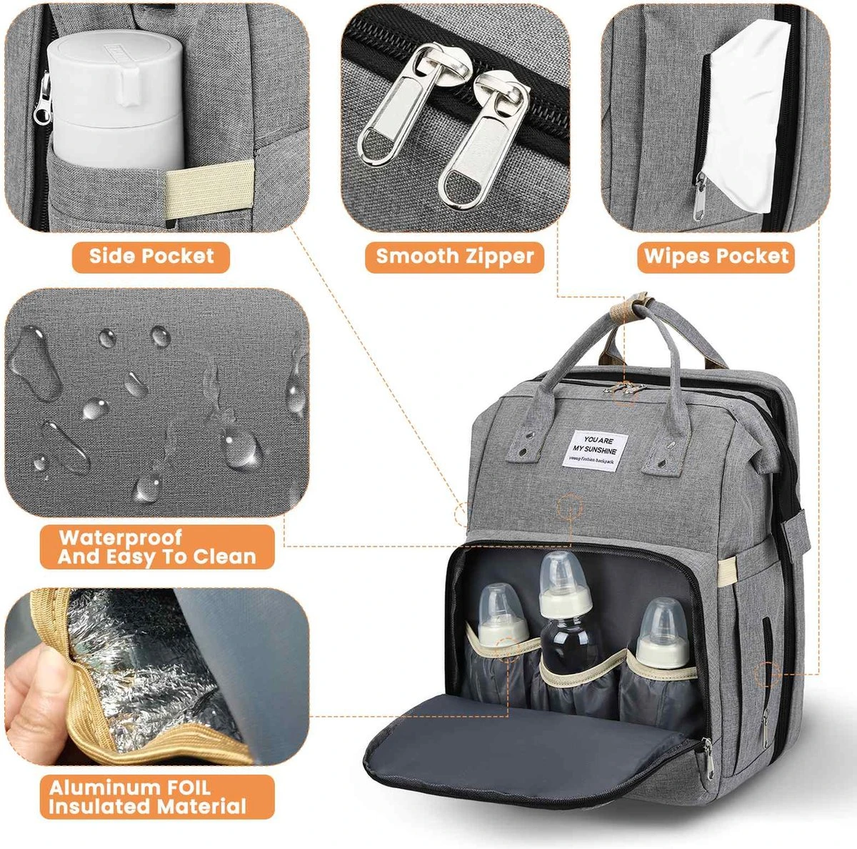 Product Plaza - Luier- En Verzorgingstas - Baby Rug Tas Met Bed - Reis Rugzak - Grote Capaciteit - Jongens En Meisjes - Grijs - Luier Tas - Verzorgingstas Baby - Uitschuifbaar Verschoon/ Slaap Bedje – Multifunctionele Rugzak 0-1 Jaar – - Afbeelding 4