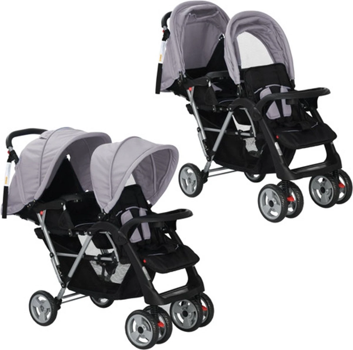 VidaXL Kinderwagen Dubbel Staal Grijs En Zwart