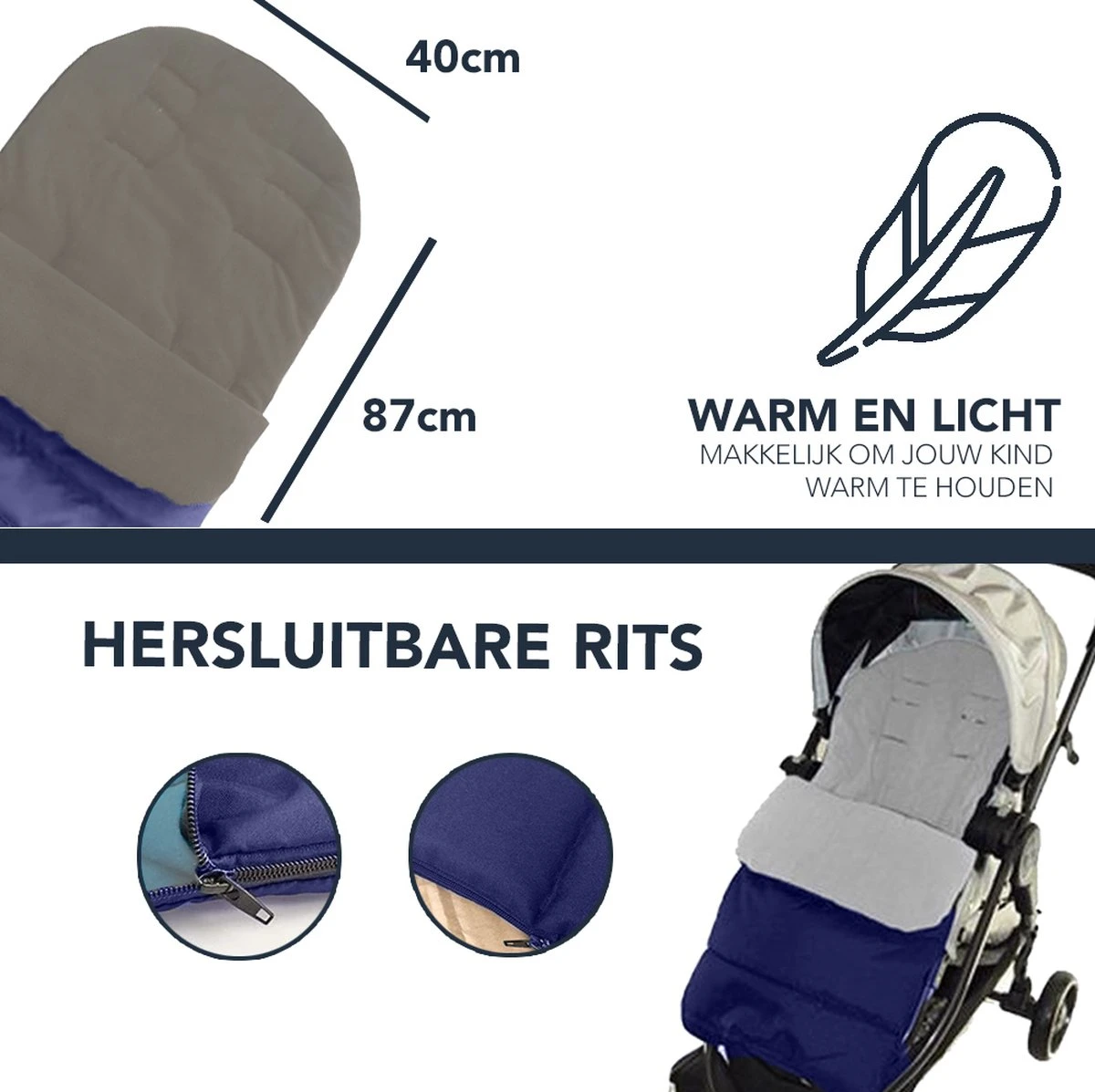 Achaté Voetenzak - Voor Kinderwagen Of Stoeltje – Baby Slaapzak - Autostoel - Donkerblauw - Afbeelding 11