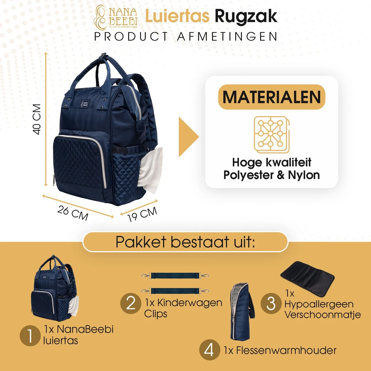 NanaBeebi Luiertas - Rugzak - Met Isoleervak - Blauw- Inclusief Flessenwarmhouder En Kinderwagenhaken - Afbeelding 9